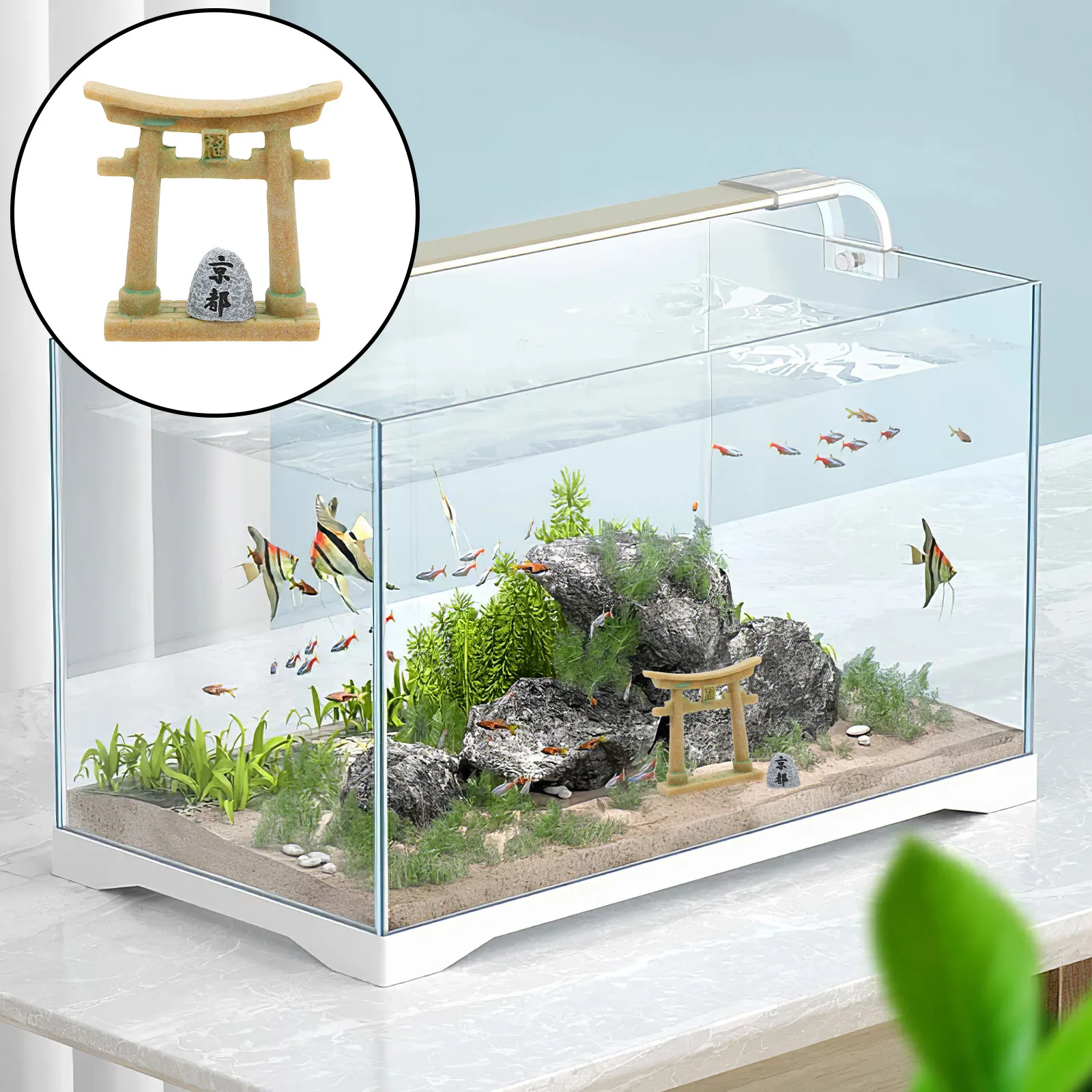 Aquarium Fish Japanese - ประตูโทริอิญี่ปุ่น หินคิโยโตะ ของจิ๋ว ของตกแต่งตู้ปลาแบบดั้งเดิม อุปกรณ์ตกแต่งสวนเซน ของประดับภูมิทัศน์ตู้ปลา