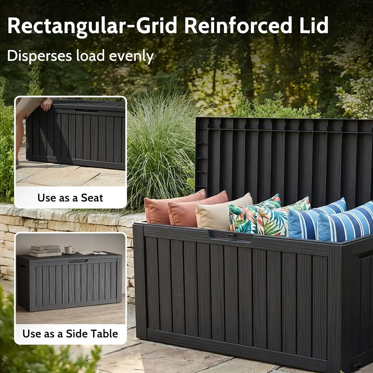 Large Waterproof Resin Deck Box, Lockable Indoor Outdoor Storage Container for Patio Furniture Cushions and Garden Tools, Outdoor Storage Chest