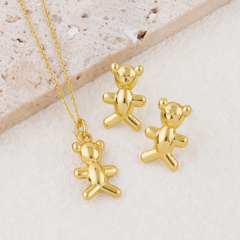 

Fashion Jewelry Bear Necklace Cute Women's Jewelry 18k Gold Earring Set Exquisite Design Goth Party Christmas Gift