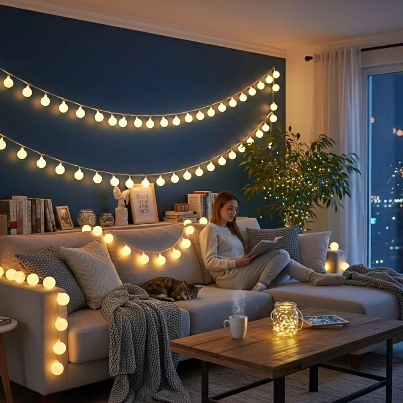 USB Bubble String Lights 10/40/80 LEDs 8 Modes Waterproof Warm White Festoon Lights Outdoor Garden Patio Party Wedding Yard