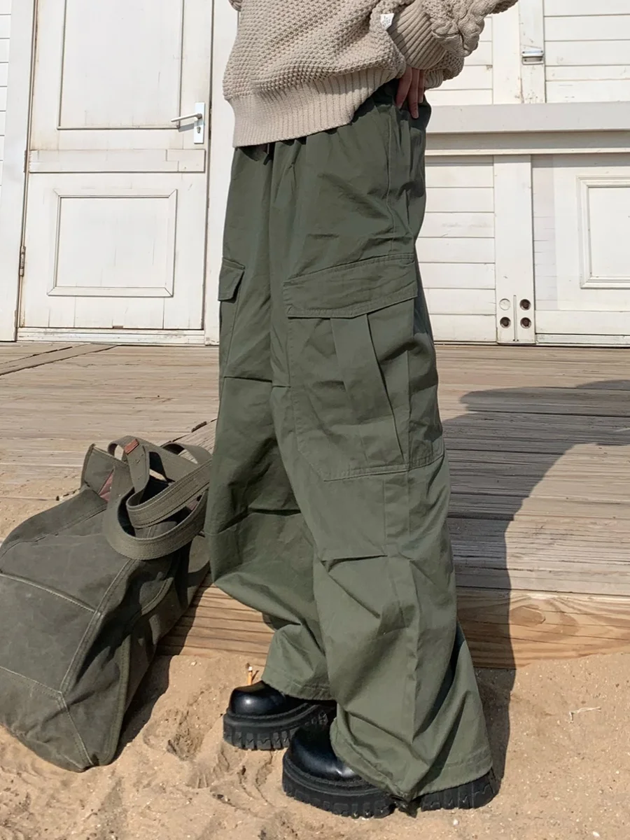 

Американские ретро-брюки-карго с большими карманами для мужчин и женщин, весна-осень, уличный стиль, свободные широкие повседневные брюки