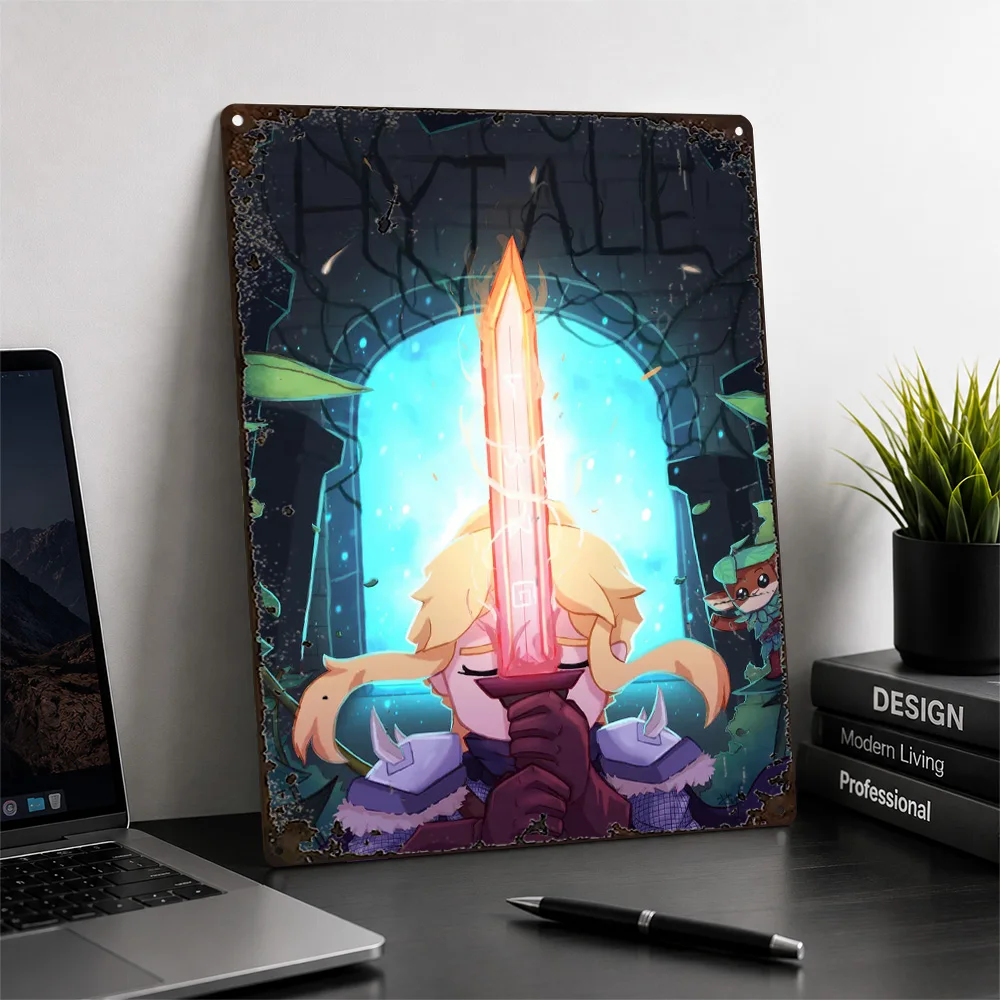 Hytale Sword Hero With Companion Aluminum Poster Illustrated Wall Art For Home Office Personalized Metal Sign Gamer Gift Idea