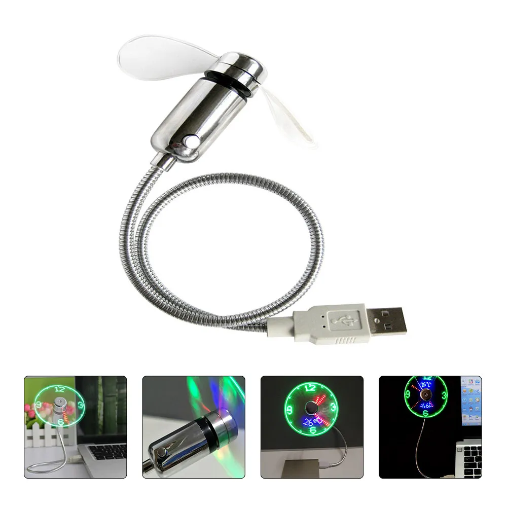 USB Clock Fan with Real-Time Display, Flexible Metal Hose & PVC Blades – Portable LED Cooling Fan for Home, Office, Travel