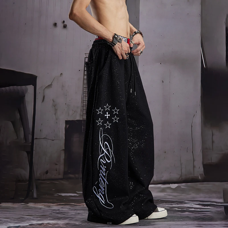 LUZHEN 2026 New Trendy Elastic Waist Sequin Baggy Bending Knife Legs Sweatpants Men's Handsome High Quality Casual Pants JY9066
