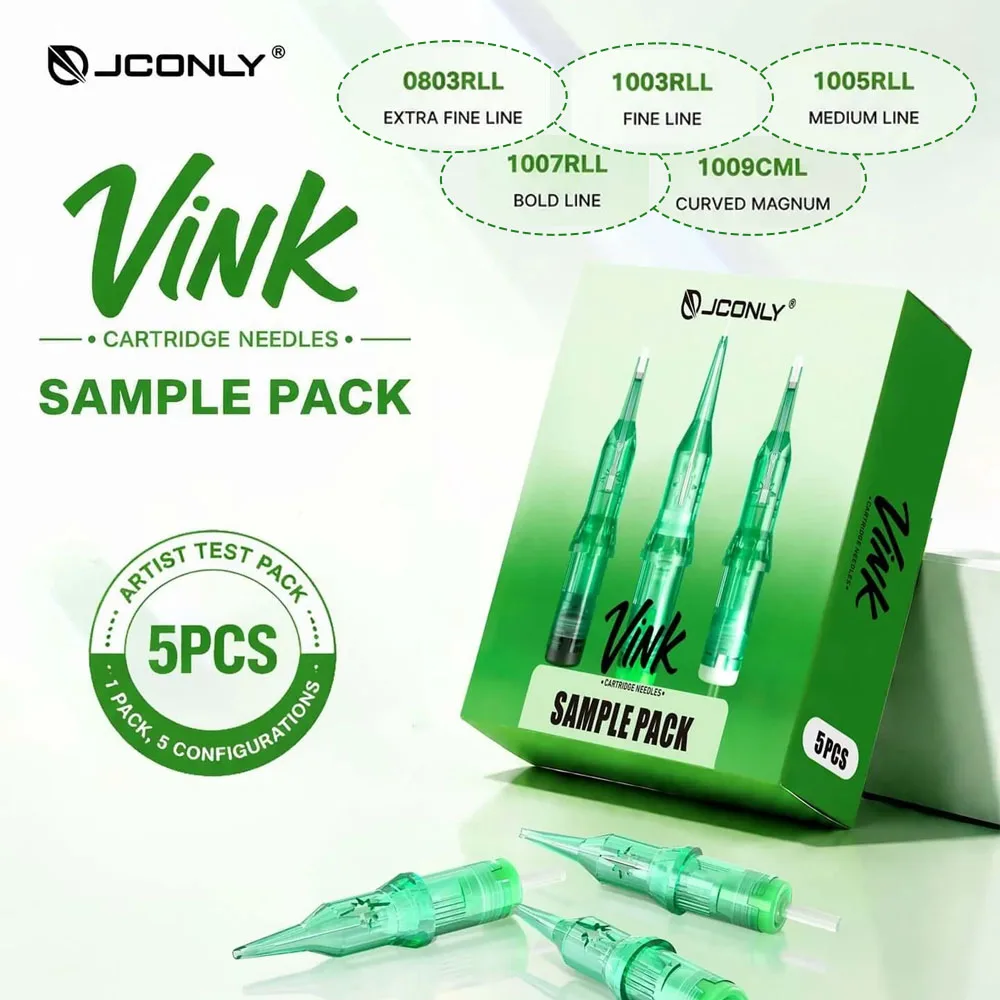 JCONLY VINK Tattoo Cartridges Mixed Sizes 5pcs RL CM Tattoo Needles Sample Box Eyebrow Lips Makeup Tattoo Machine Needle Supply