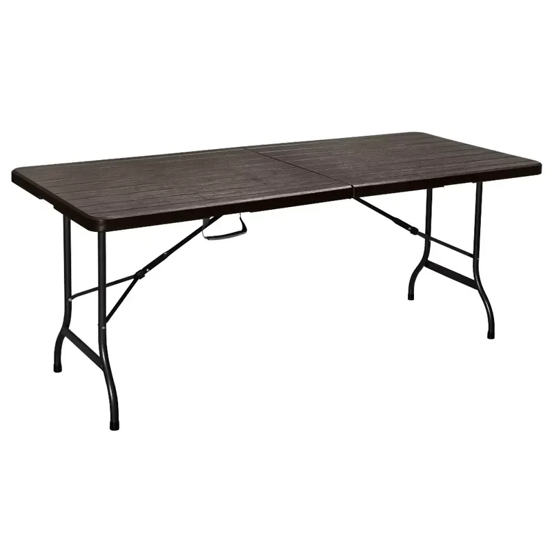 for Modern 6ft Black Foldable Dining Table Outdoor Casual Wicker Rattan Pattern HDPE Party Plastic