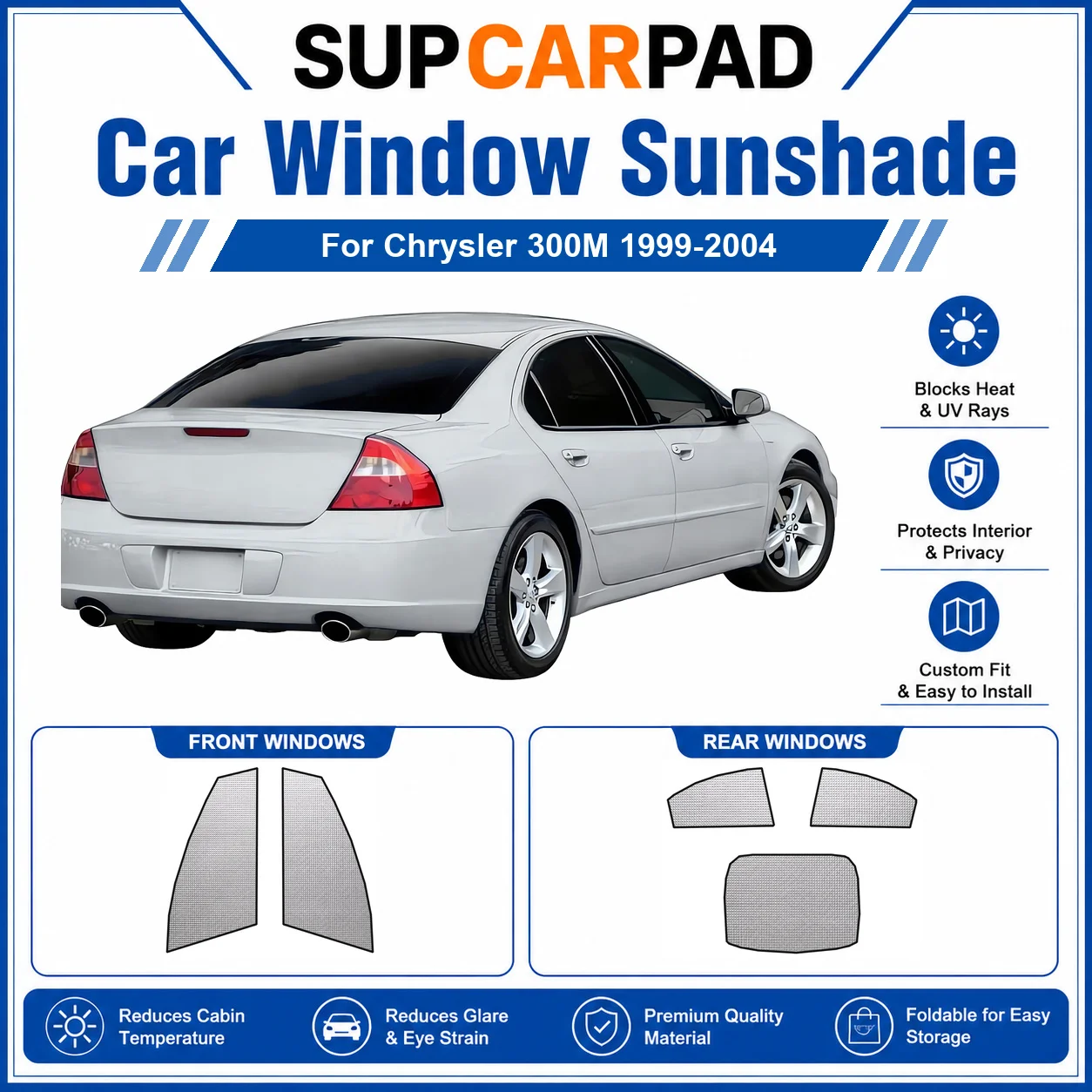 For Chrysler - Chrysler 300M 1999-2004 Full Set Car Window Sunshades UV Block Privacy Heat Insulated Foldable Car Curtain
