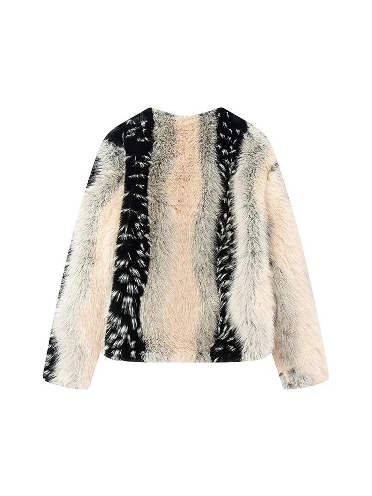 TFMLN Women Winter Multicolor Faux Fur Coat New Casual Elegant Long Sleeves Streetwear Thick Warm Short Jacket With Pockets