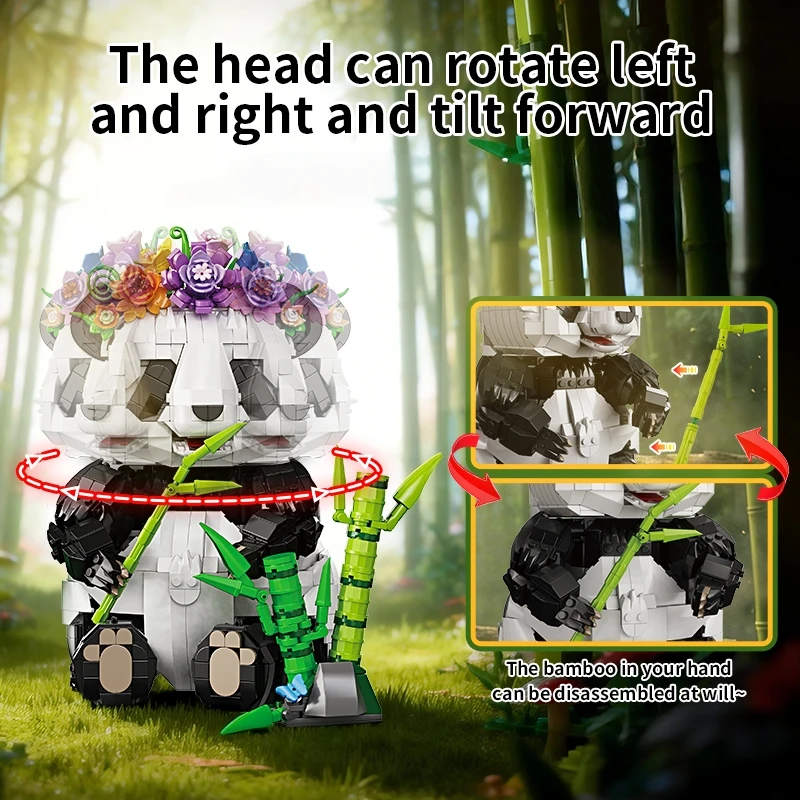 1501Pcs Giant Panda Eating Bamboo Building Blocks Creative Model Asian Animals Collection Luxury Gift Set For Kid Adult