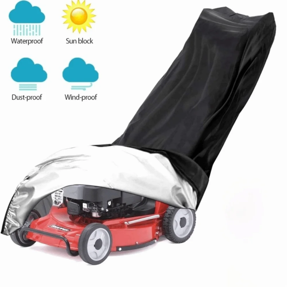 210D Polyester Oxford Lawn Mower Cover Rain & Tear-Resistant Drawstring Closure Lawn Mower Storage Dust Proof