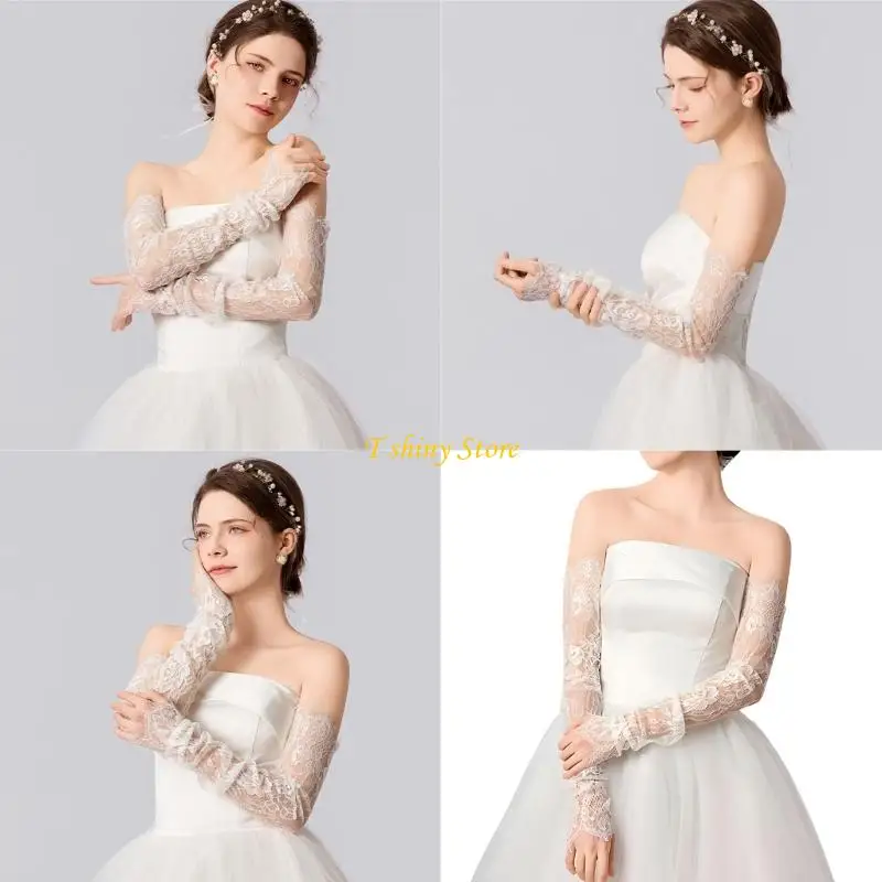 N58F Wedding Lace Gloves Prom Party Fingerless Sleeve for Cosplay Operas Wear