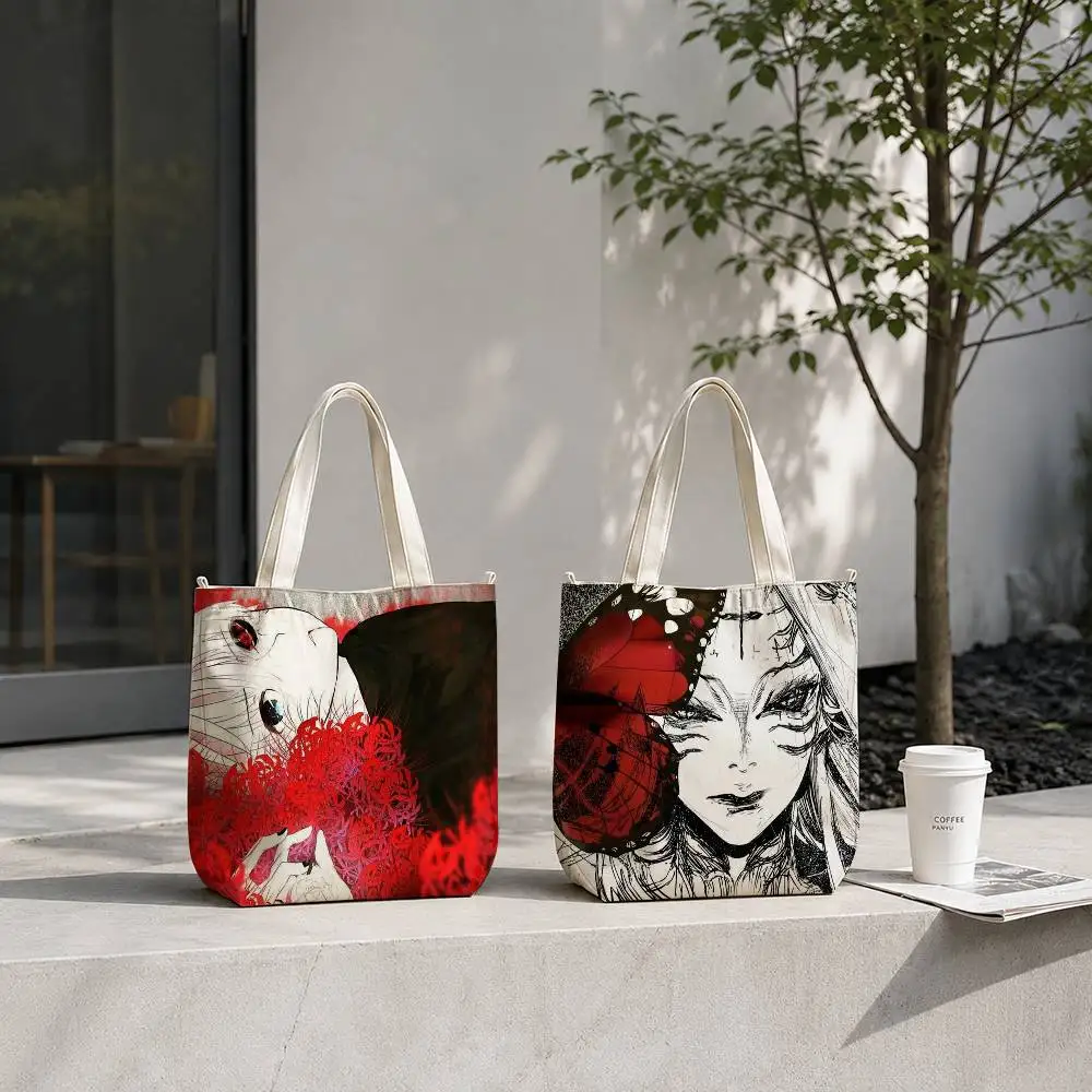 Tokyo G-Ghoul 12Red s-spider lily-y Tote Bag for Women Reusable Shopping Tote Bag Zippered Shoulder Bags Print