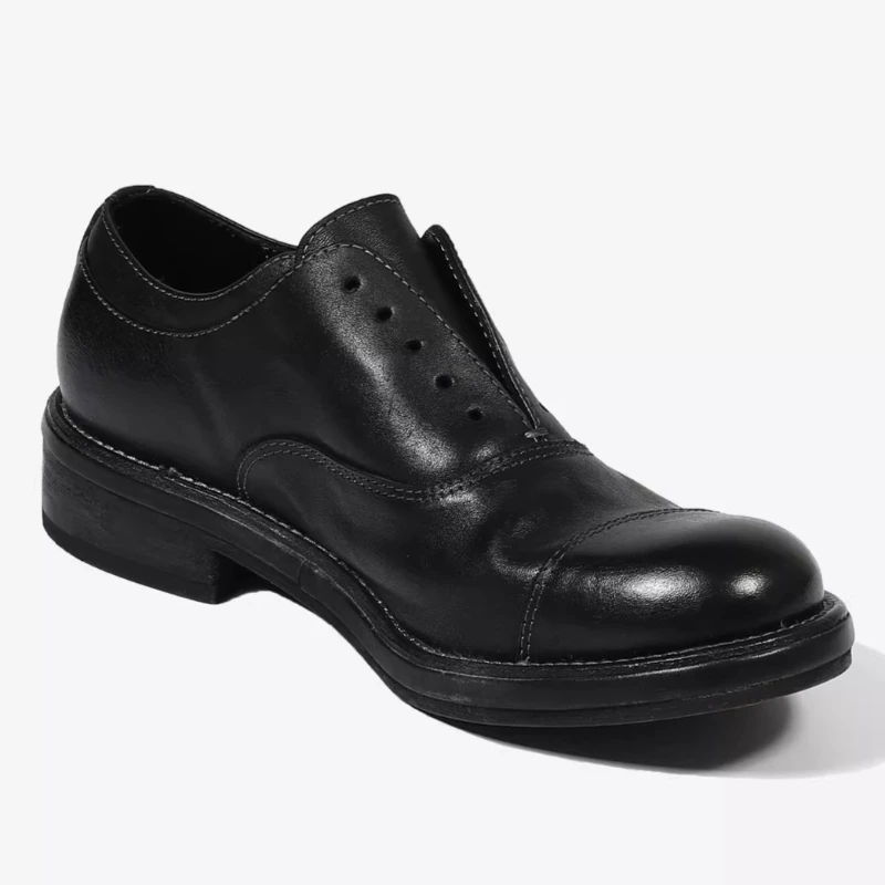 British Style Kangaroo Skin Sewing Casual Shoes for Men's Retro Washed Water Kangaroo Leather Round Head Low-top Leather Shoes