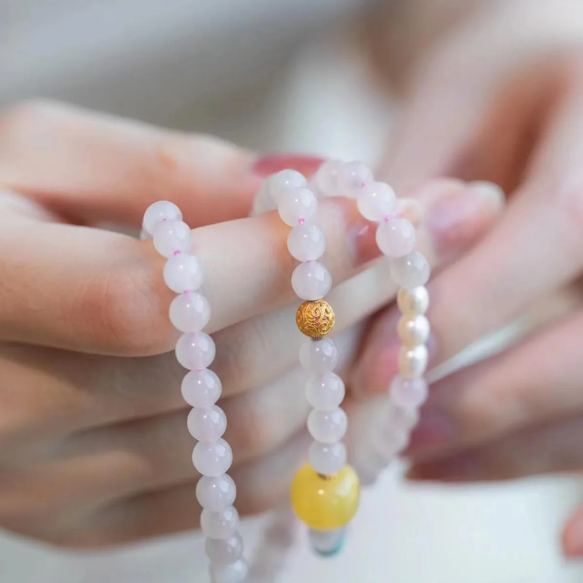Natural Lotus Root Pink Hetian Jade Bracelet: Amber Turquoise Pearl Multi-strand Gift for Girlfriend's Birthday