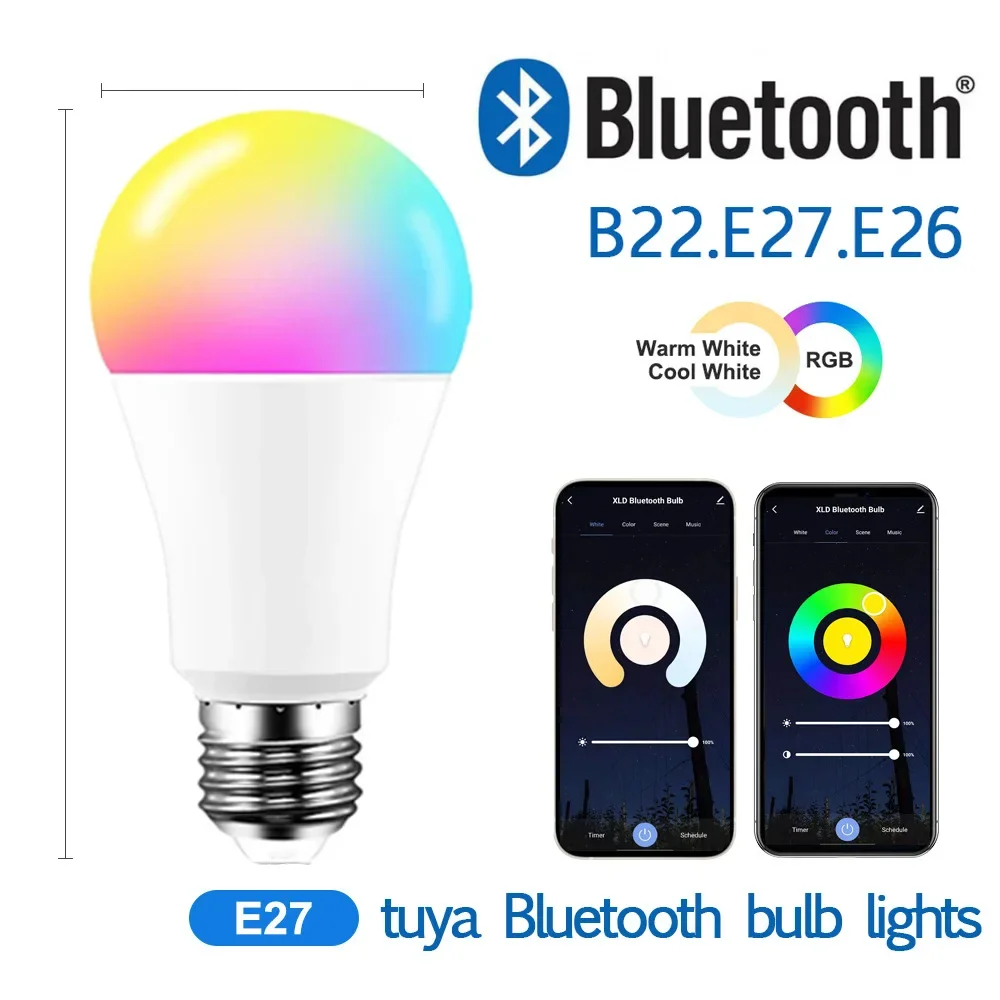 Tuya لمبة ذكية E27 APP التحكم بلوتوث عكس الضوء LED ضوء لمبة RGB مصباح 85-265 فولت غرفة نوم الديكور إضاءة الحفلات الحياة الذكية