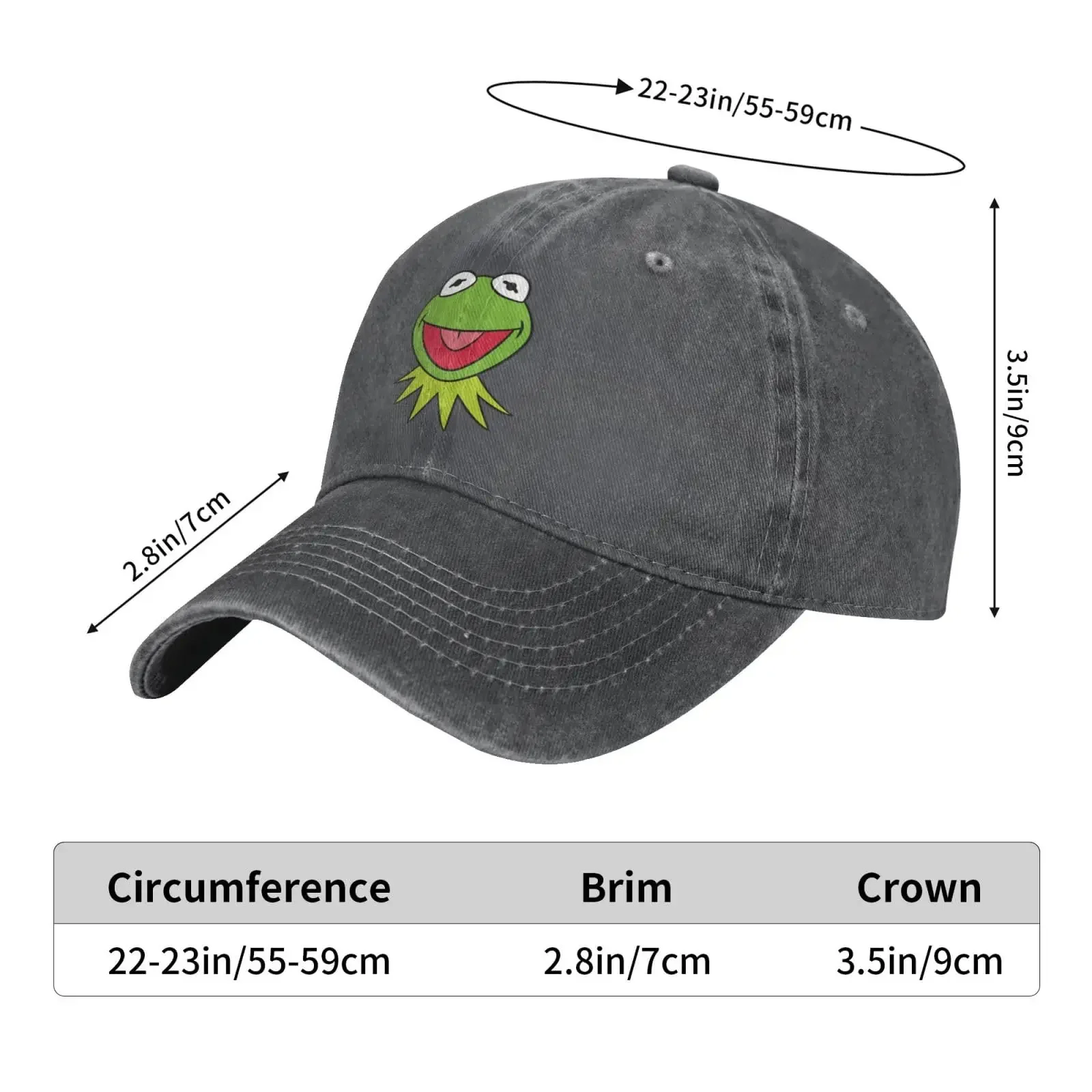 Kermit Cartoon The Frog Anime Denim Hats Baseball Cap Vintage Washed Distressed Cotton Dad Hat Adjustable Trucker Cap Unisex
