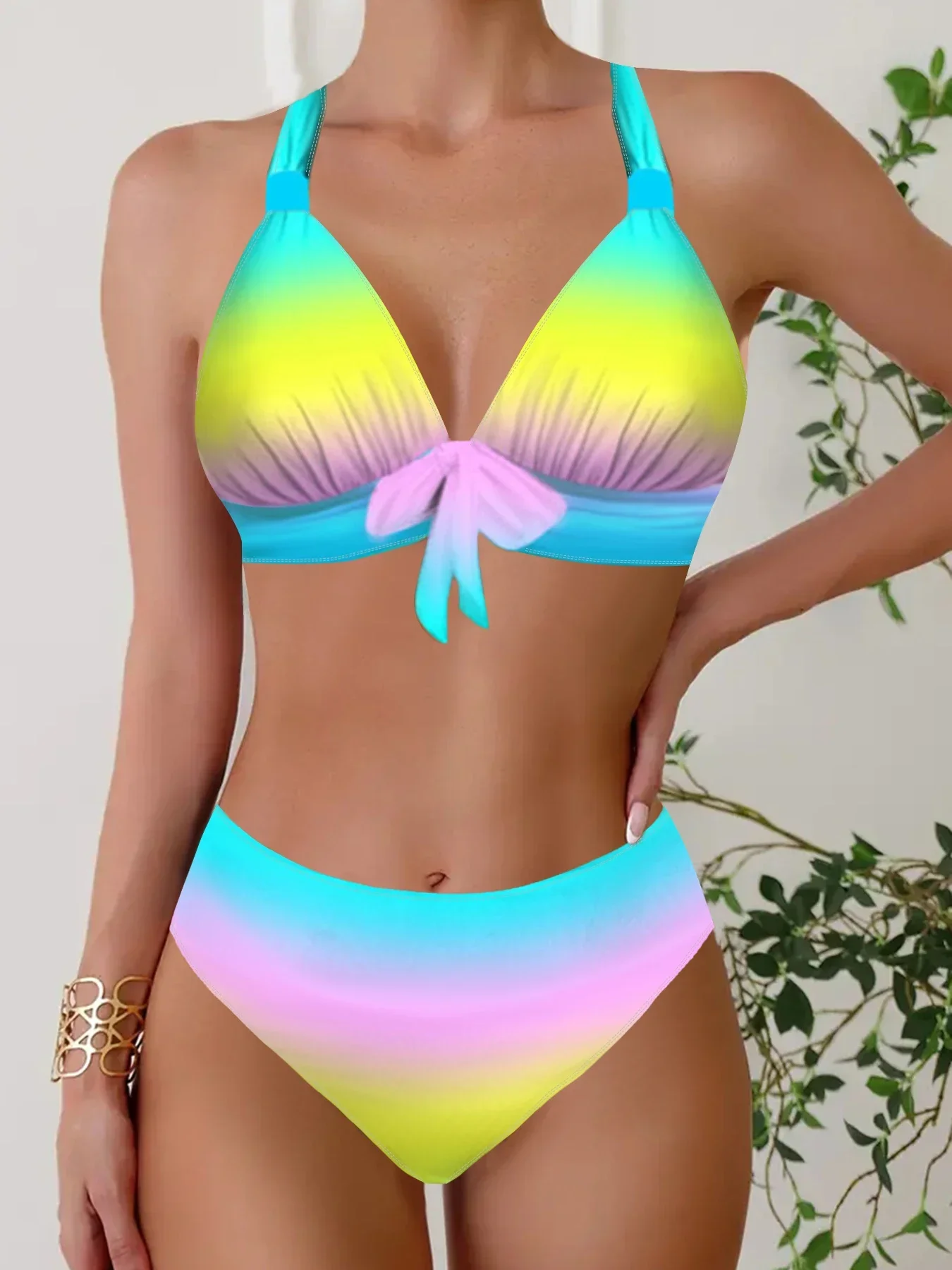 Women's Summer Hanging Neck Straps Strapless Bust Bow Tie Swimsuit Two Piece Swimsuit Bikini Casual Beachwear S-5XL