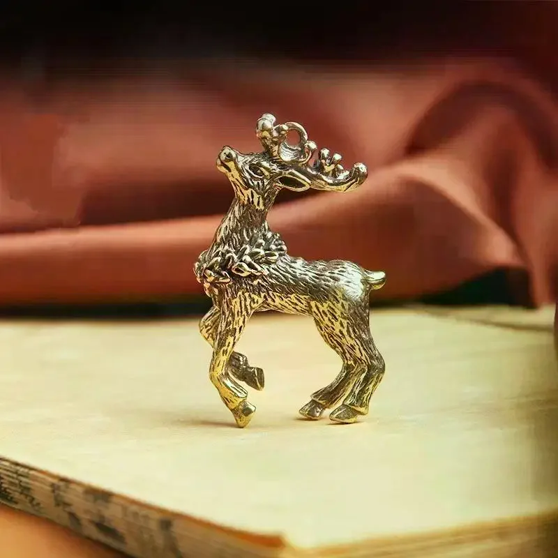 Solid Brass Sika Deer Figurines Hand Carved Details Durable For Home Office Desktop Decoration Gift Collection