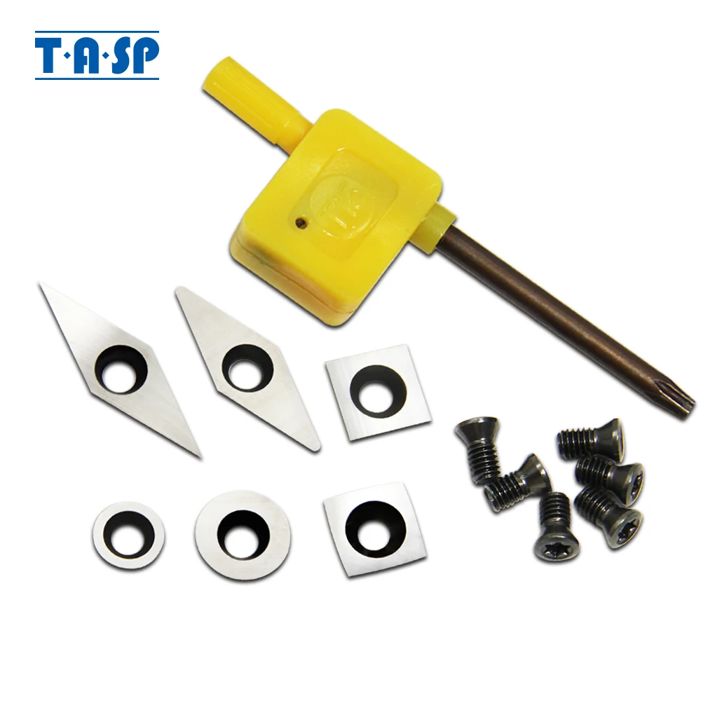 TASP-Carbide Cutter Inserts Set, Woodtorneamento Ferramentas, Substituição Cortador, Hollowers Finishers, Madeira Torno Torno Ferramentas