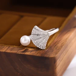 New Creative Fashion 925 Sterling Silver Full Of Crystal Shell Temperament Pearl Exquisite Personality Sweet Opening Rings R378