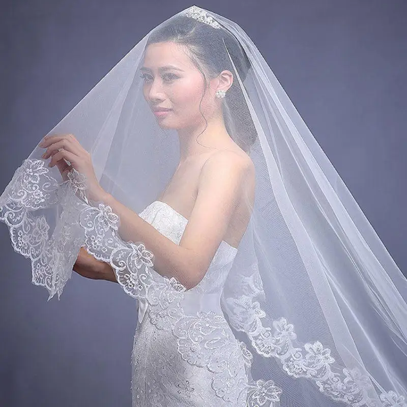 31BB Women Wedding Veil for 3M Long Embroidered Floral Lace Scalloped