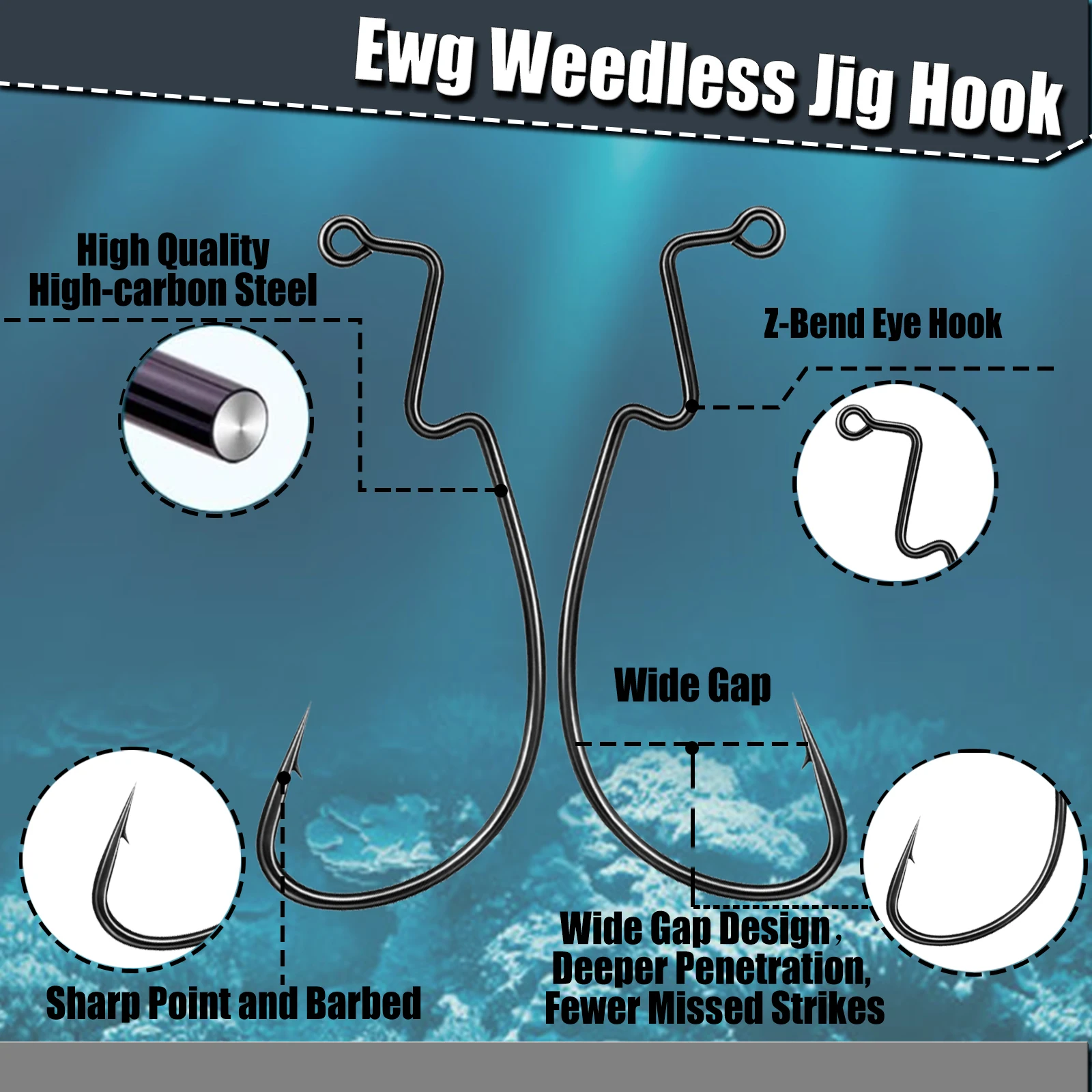 9KM 25 Stück EWG Weedless Jig Hook Wide Gap Worm Hook für Softbait Bass Pike Zander Fishing Texas Rig Weedless Jigging Salzwasser – Detail 2
