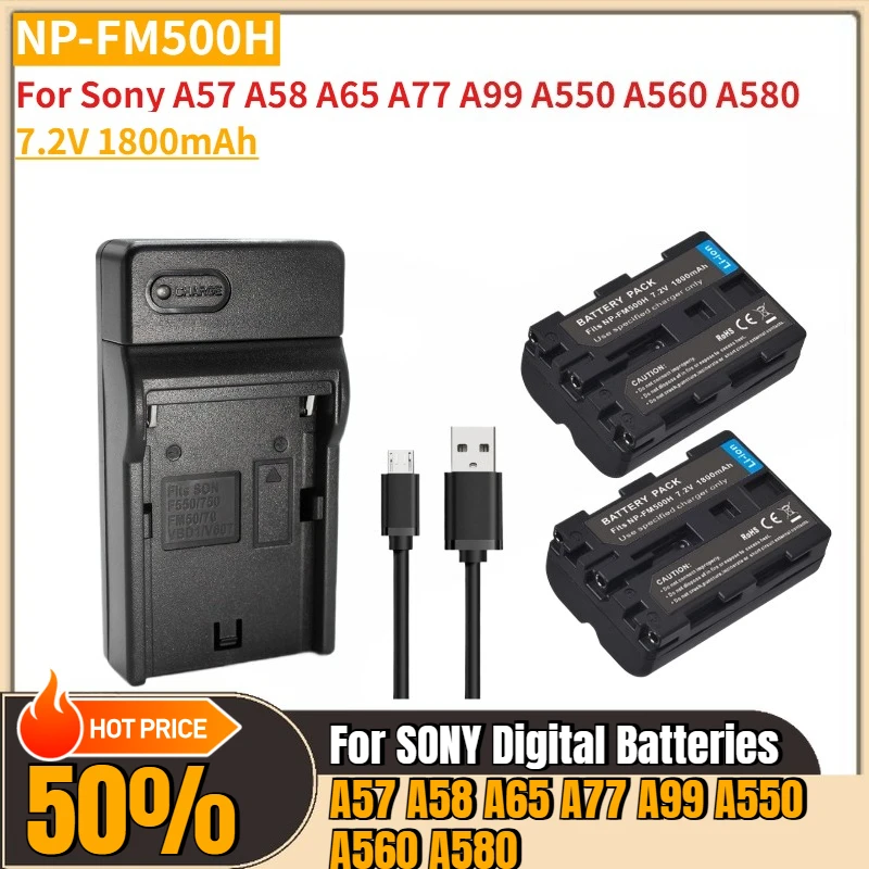 

7.2V 1800mAh NP-FM500H NPFM500H Camera Battery For Sony A57 A77 A99 A550 A58 A65 A560 A580 Battery USB Battery Charger