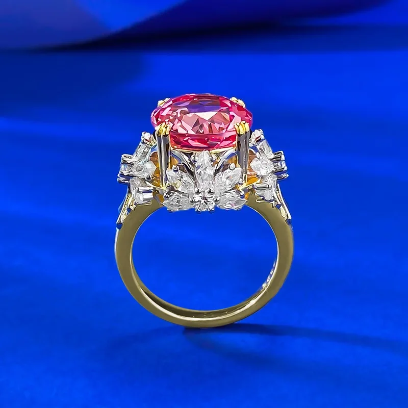 2025 S925 الفضة الفاخرة 11*11 Papalacha Jadeite لوتس قطع الدائري، سيدة غنية مجوهرات الزفاف