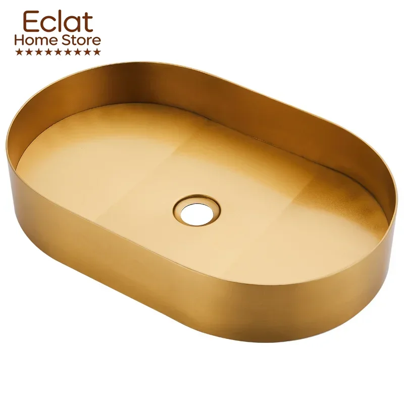 Wash Golden Basin 304 Stainless Steel Oval Bathroom sinks Large Extended Art Wash Basin bathroom sink vanity sinks bathroom