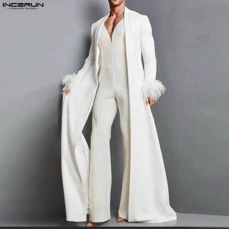 

INCERUN Men Irregular Trench Tassel Patchwork Long Sleeve Backless Men Cardigan Open Stitch Fashion Casual Long Style Thin Coats