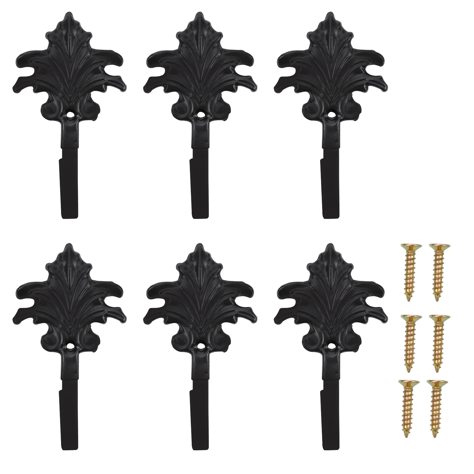 

6 Pcs Wall Hooks Cast Iron Christmas Tree Shaped Retro Curtain Common Hook Easy Install Screw Corrosion Resistant Multi