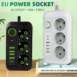 NEW F09 F14U F16U EU Plug AC Outlet Smart Power Strip Multiprise Extension Cord Electrical Socket Network Filter With USB Type C