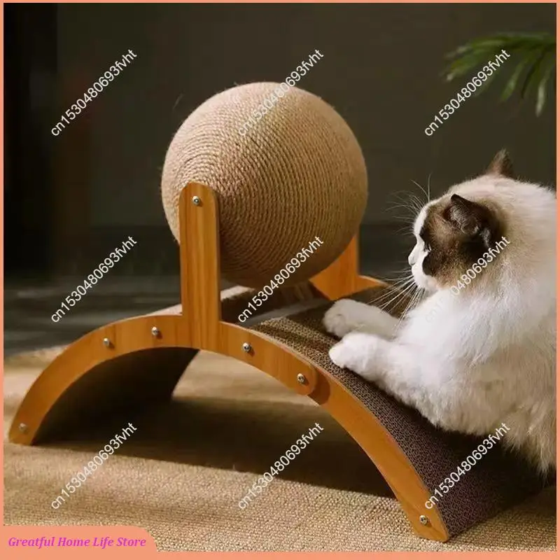 AT59 Interactive Pet Toys Scratch Toy Natural Sisal Cat Scratching Ball Sisal Rope Bunny Claw Scratcher Rotating