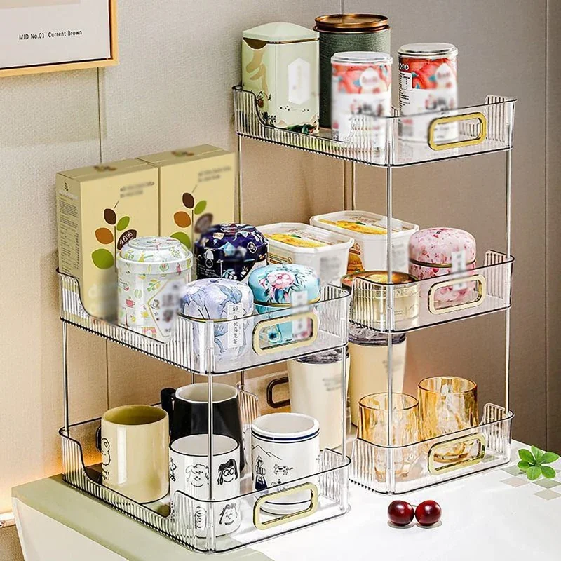 

1/2/3 Layer Transparent White multi-layer Tray Storage Rack Layered Shelf Storage Tray Desktop Cup Storage Shelf