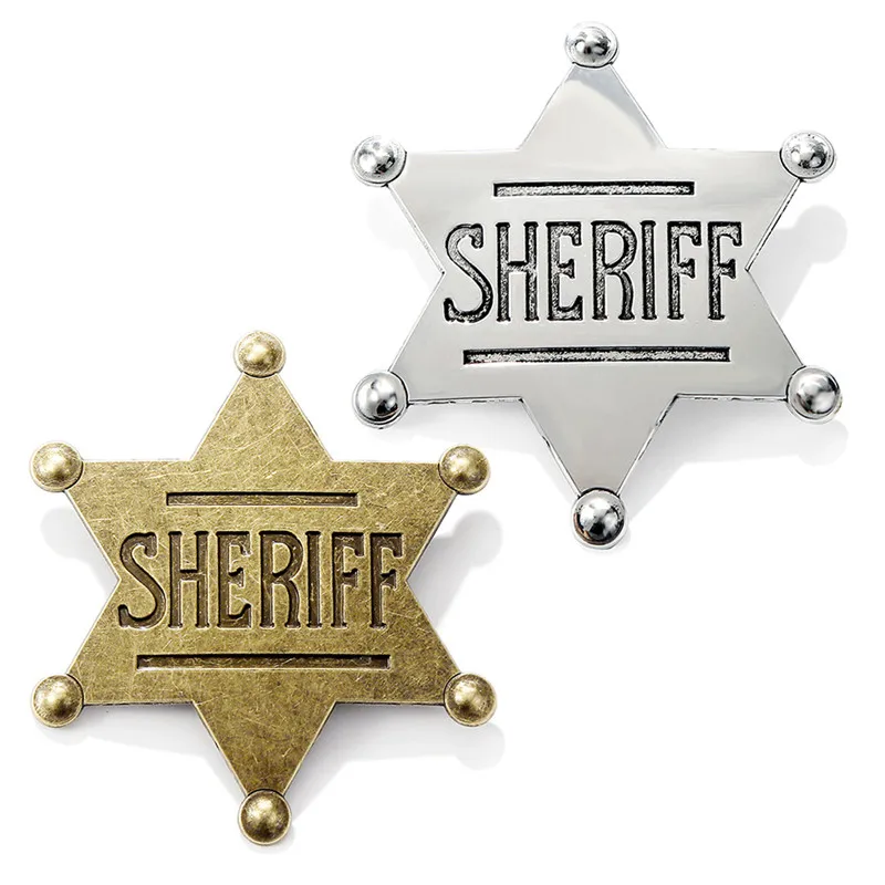 Vintage Alloy Sheriff Star Badge Hat Backpack Bag Decoration Pendant Western Cowboy Brooch Pin