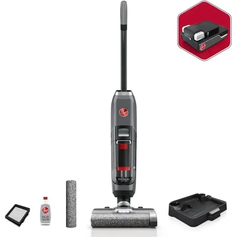 PMD4-Hoovvers ONEPWR Streamline Cordless Hard Floor Cleaner, Vacuum Basah Kering dengan Sistem Otomatis, Pembersihan Tepi, Layar LCD Premium