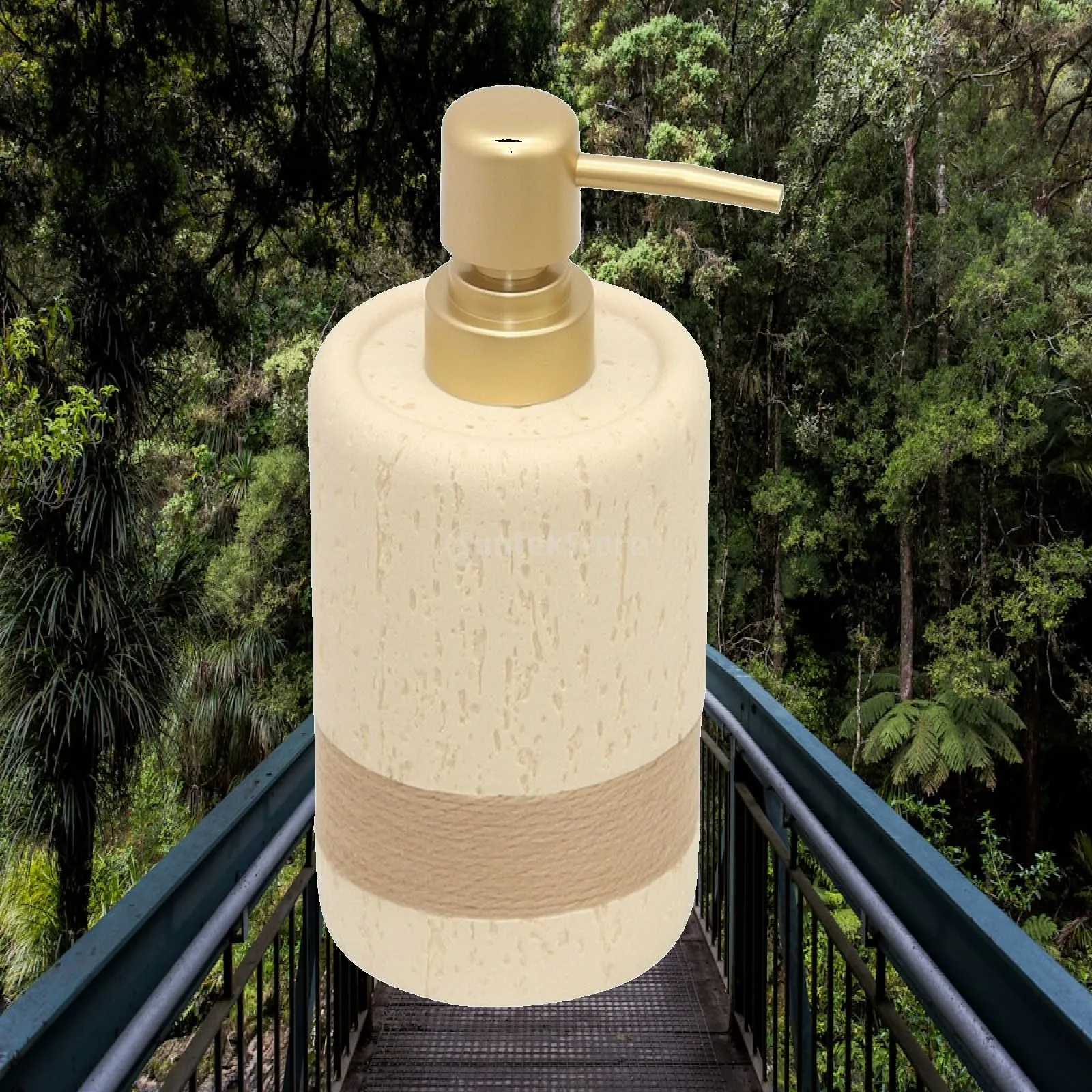 Stone-Textured Soap Dispenser with Jute Band Rustic Press Soap Dispenser for Bathroom Vanity, Guest Bath