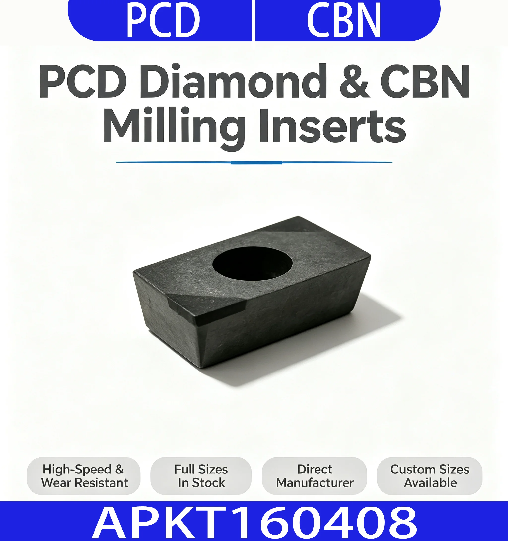 APKT160408Double Sided Indexable CBN Milling Inserts Cubic Boron Nitride CNC Hardened Steel Cast Iron Alloys Precision Machining
