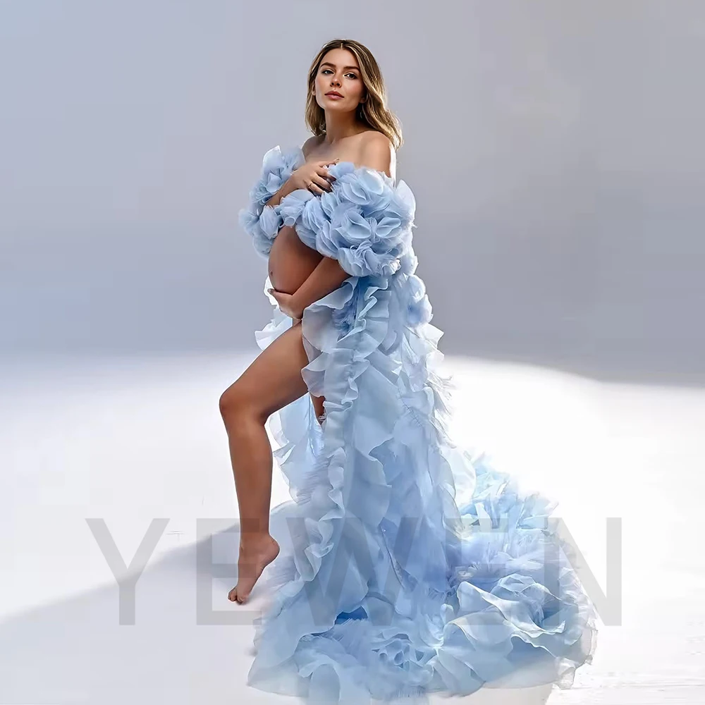 Ruffled Photoshoot Shawl Flowy Long Train Cape for Photography and Maternity Dresses for Photoshoot Baby Belly Shooting Dress