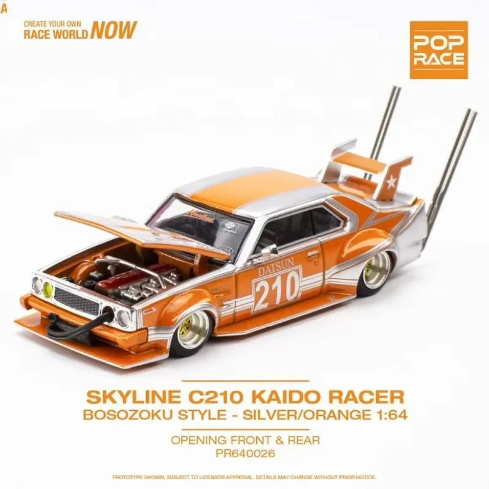 POP RACE Skyline C210 BOSOZOKU Style 30TH Anniversary BAPE 1:64 True Scale Miniatures Alloy Diecast Model Car Collection