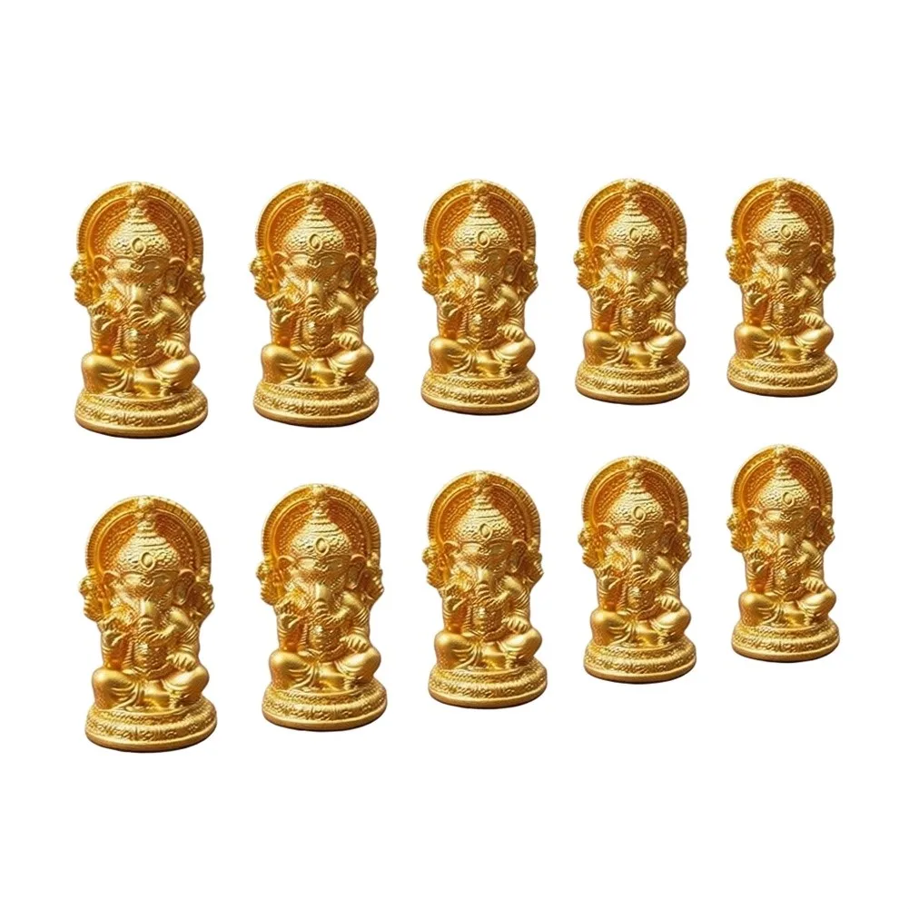 10 Ganesha Statues Resin Golden 3 1.8 1.7cm for Desktop Ornament Terrarium Decor Garden and Creative DIY Arrangements