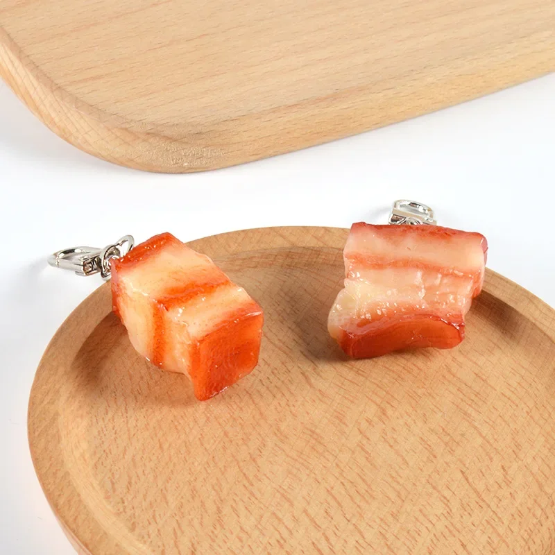 Braised Pork Key Chain Creative PVC Simulation Meat Food Toy Model Car Mobile Phone Bag Pendant Ornaments Gift Trinkets Llaveros