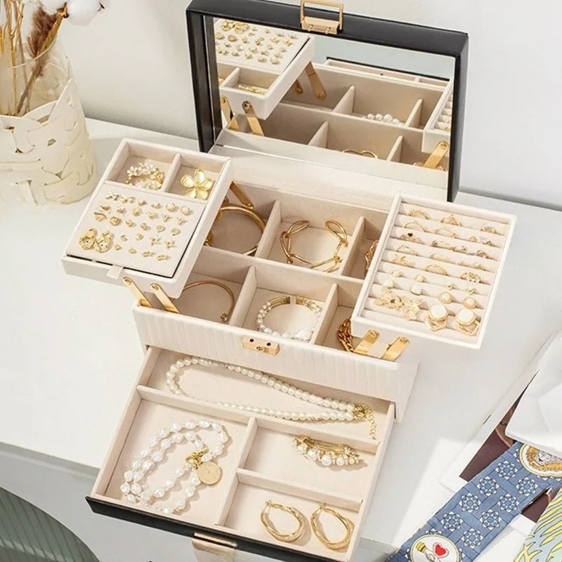 

Leather Jewelry Box Large Luxury Storage Boxes Necklaces Bracelet Travel Display Case Jewellery Accessories Organizer Supplies