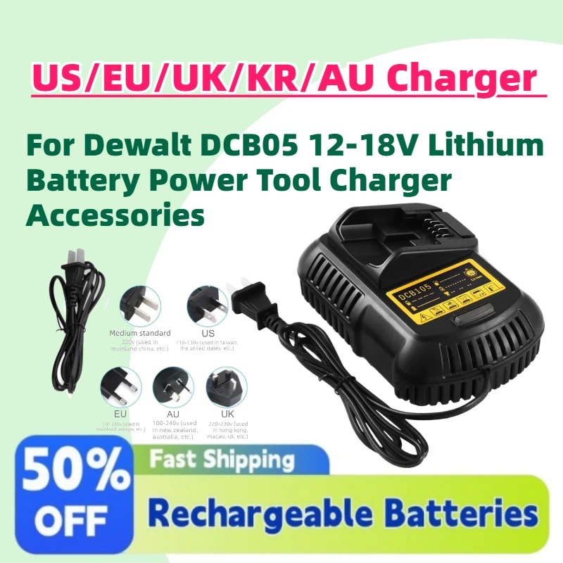 High-Quality US/EU/UK/KR/AU Version Charger Accessories for Dewalt DCB05 12-18V Lithium Battery Power Tool Charger Accessories