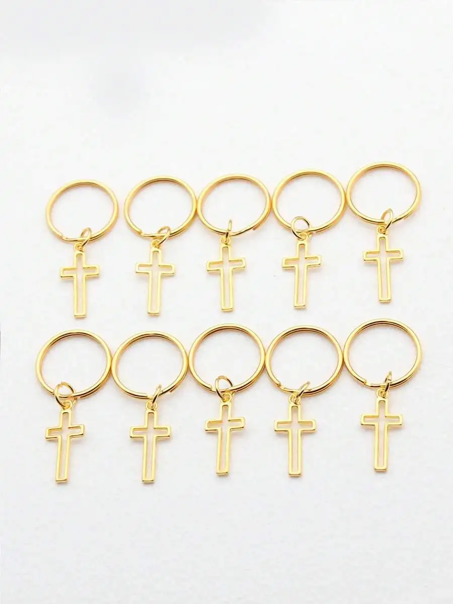 10pcs/Set 11x24mm Hollow Cross Charms Pendant Keychain 20mm Outer DIA Round Wire Keyring Without Chain Keychain Car Accessories Cute Goth Y2k Gifts For Mother, Father, Graduation, And Teacher