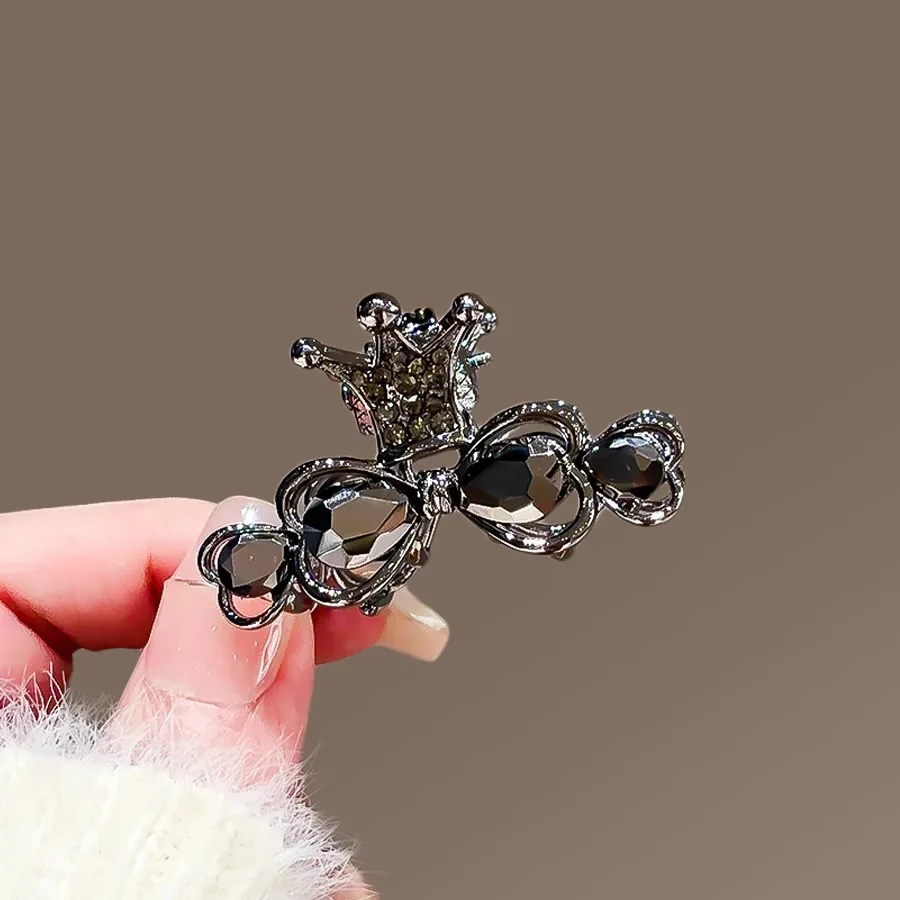 Clip per capelli nera brillante per donna, nuova moda, corona di strass in lega, elegante accessorio per capelli con forcine per coda di cavallo estiva