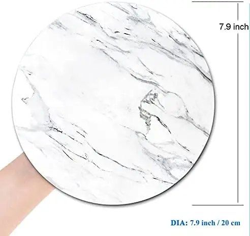 White Marble Mouse Pad Marble Round Waterproof Circular Small Mouse Pads with Designs Non-Slip Rubber MousePads for Office Home