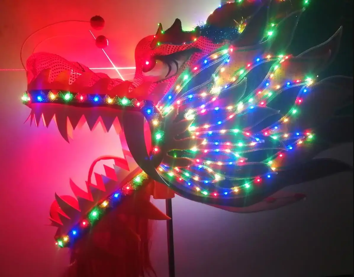 

18m 10 Players Golden Dragon Dance Costume Adults, LED Light Size 4,, Art Party, New Year Performance, Parade, Folk Stage, Sale