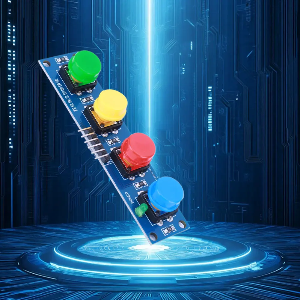 모자 및 LED 표시기가 있는 4개의 독립 버튼 키보드 모듈 키패드 모듈 Arduino 또는 Raspberry Pi용 고레벨 출력