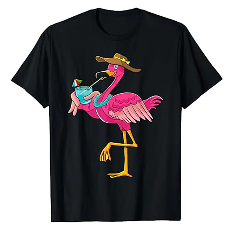 

Pink Flamingo Hawaiian Summer Tropical Luau Women Kids Graphic T-Shirt Fashion Family Trips Vacation Tee Tops Holiday Clothes